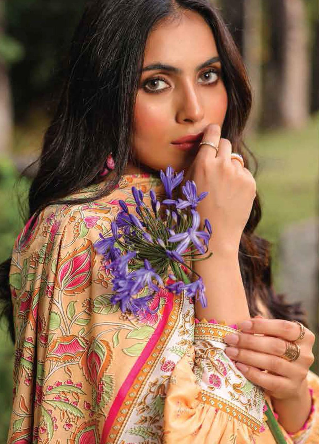 Al Karam Printed Lawn Suits Unstitched 3 Piece AK23SSL SS-2.1-23-Peach - Summer Collection