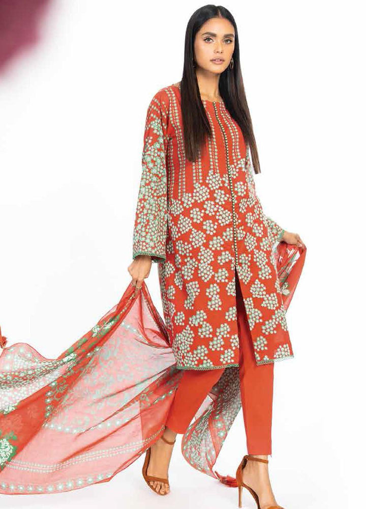 Al Karam Printed Lawn Suits Unstitched 2 Piece AK23SSL SS-56-23-Orange - Summer Collection