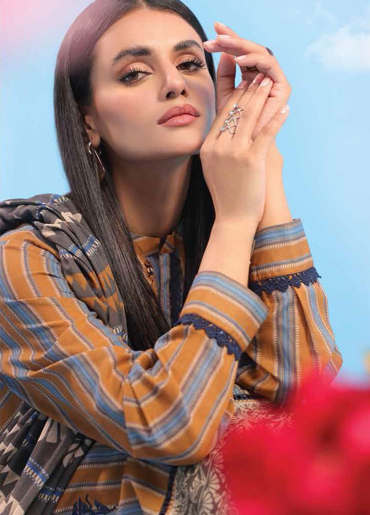 Al Karam EmbroideRed Lawn Suits Unstitched 3 Piece AK23SSL SS-33-23-Brown - Summer Collection