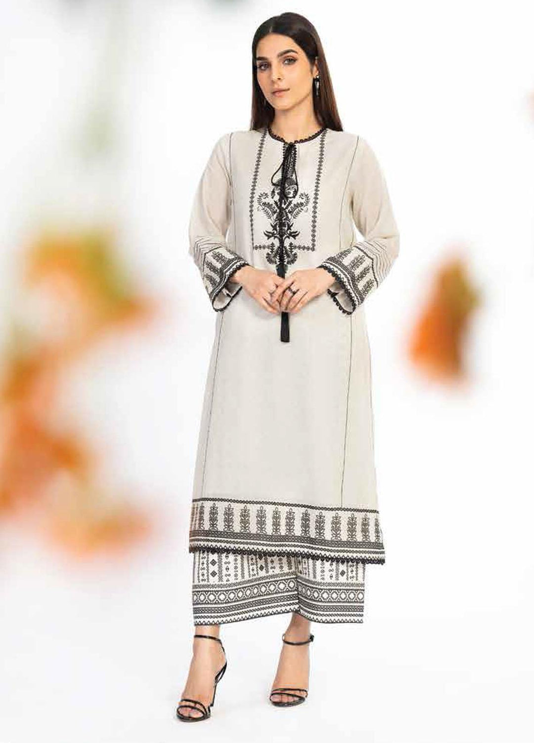 Al Karam EmbroideRed Lawn Suits Unstitched 2 Piece AK23SSL SS-52.1-23-Off White - Summer Collection