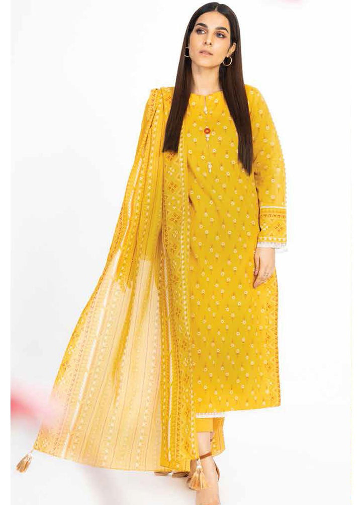 Al Karam Printed Lawn Suits Unstitched 2 Piece AK23SSL SS-65.1-23-Mustard - Summer Collection