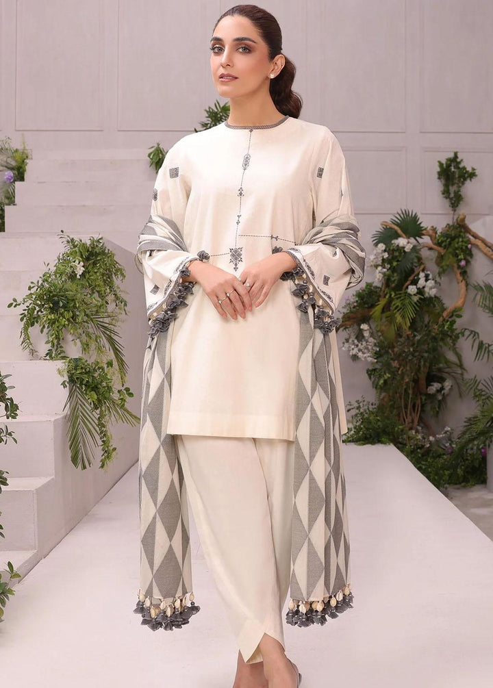 Al Karam Embroidered Dobby Suits Unstitched 3 Piece AK22-SS3 MS-04-22-Off White - Winter Collection