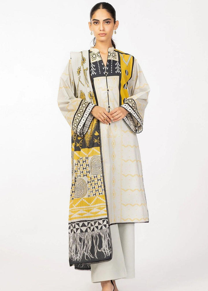 Al Karam Printed Cambric Suits Unstitched 3 Piece AK22-SS3 MS-19-22-White - Winter Collection