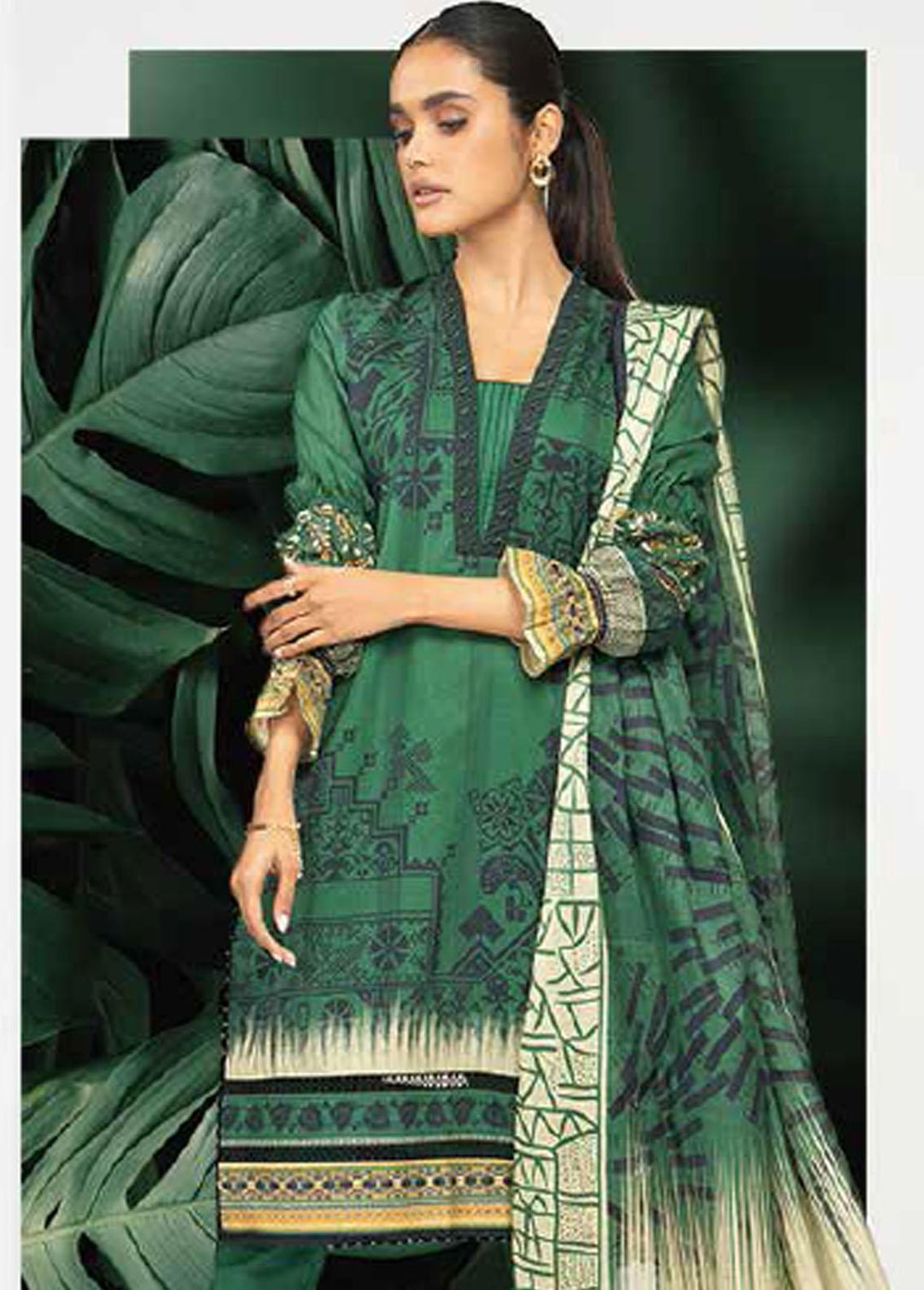 Al Karam Lawn Suits Unstitched 3 Piece AK22-SS3 SS-12-22-3 Green - Spring / Summer Collection