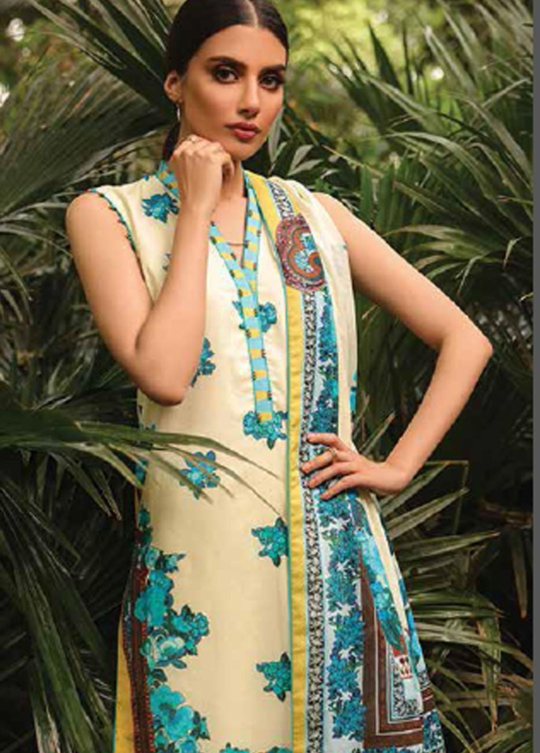Al Karam Lawn Suits Unstitched 3 Piece AK22-SS3 SS-17-22-3 Cream - Spring / Summer Collection