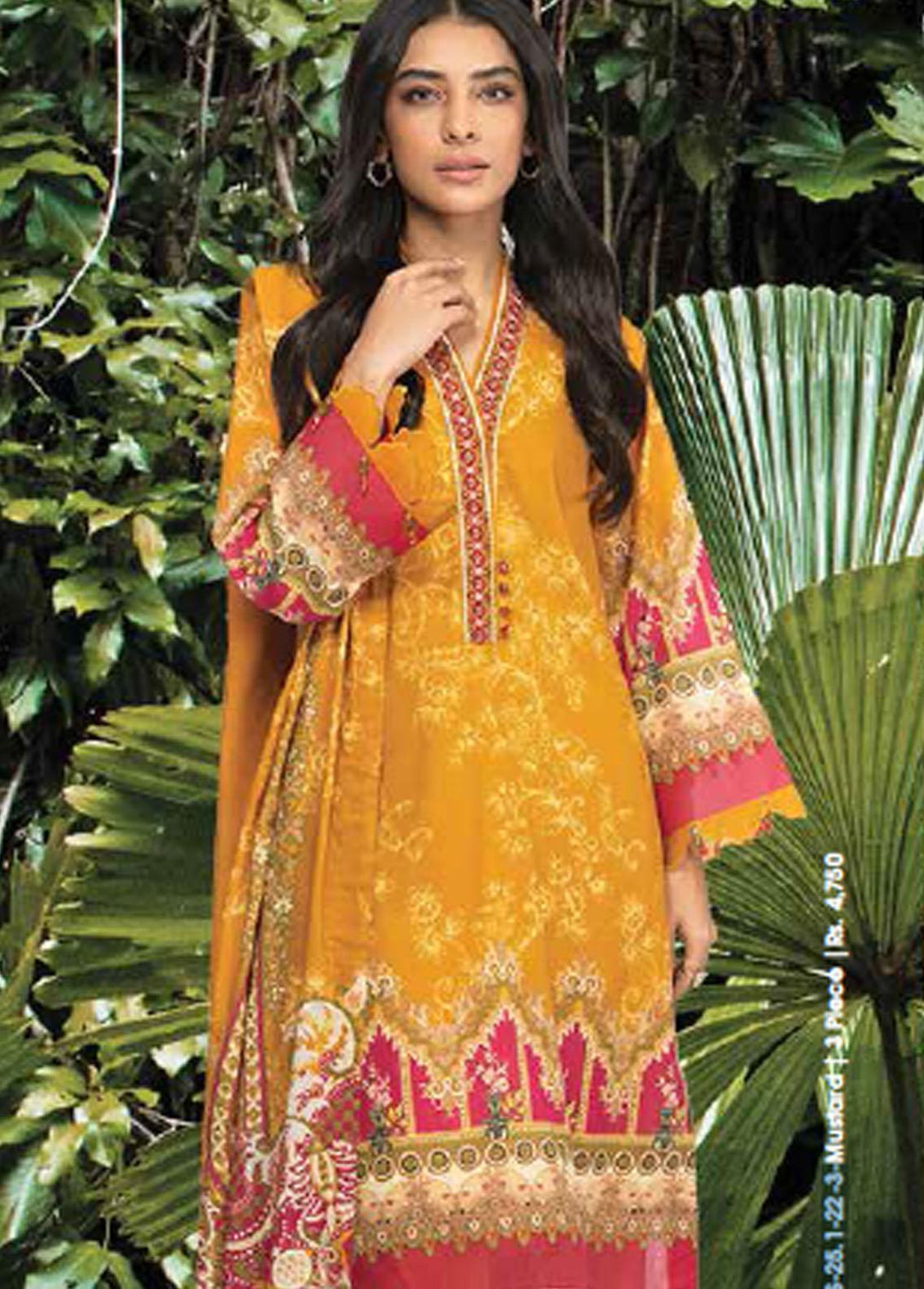 Al Karam Lawn Suits Unstitched 3 Piece AK22-SS3 SS-25.1-22-3 Mustard - Spring / Summer Collection