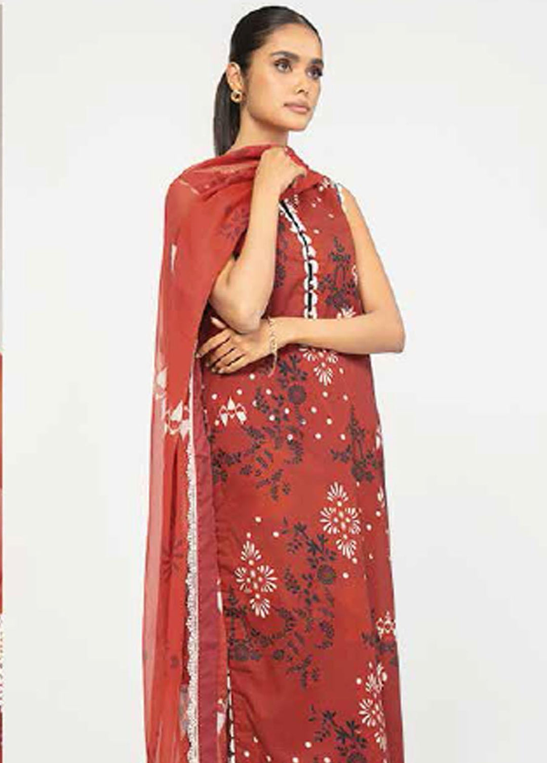 Al Karam Lawn Suits Unstitched 3 Piece AK22-SS3 SS-27-22-3 Red - Spring / Summer Collection