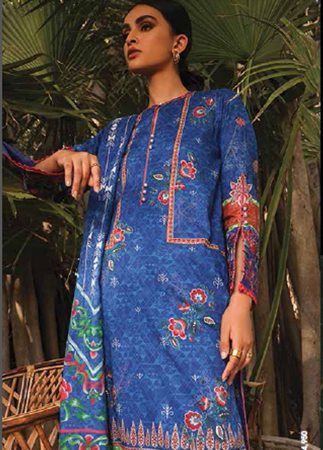 Al Karam Lawn Suits Unstitched 3 Piece AK22-SS3 SS-3.1-22-3 Blue - Spring / Summer Collection