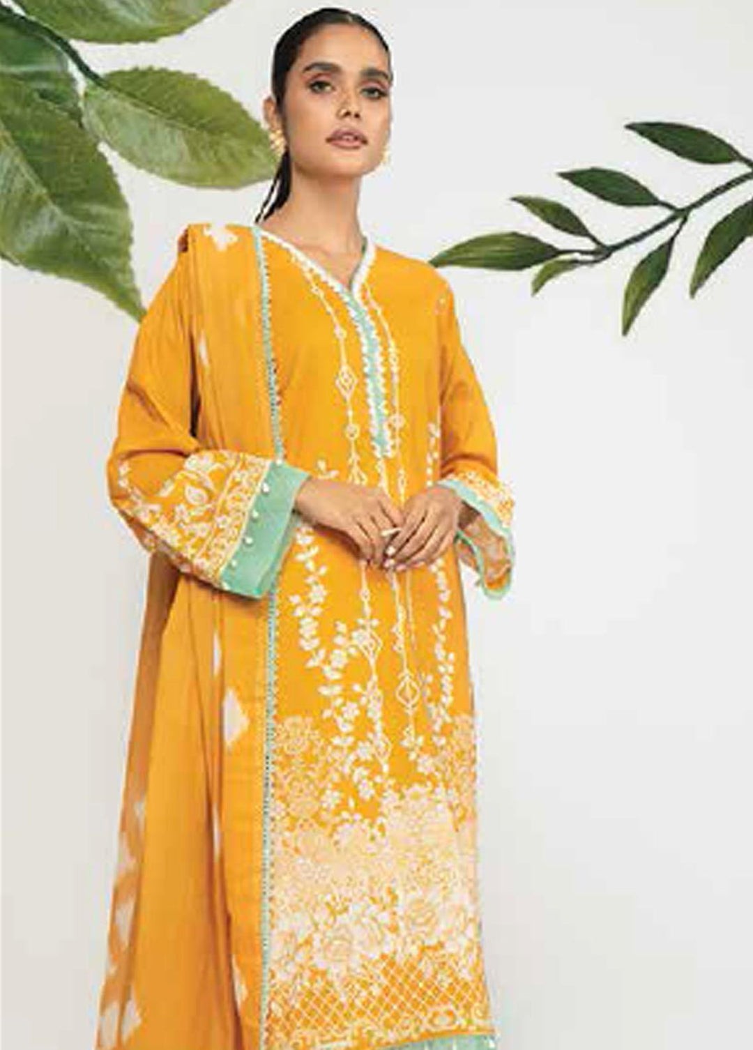 Al Karam Lawn Suits Unstitched 3 Piece AK22-SS3 SS-32.1-22-3 Mustard - Spring / Summer Collection