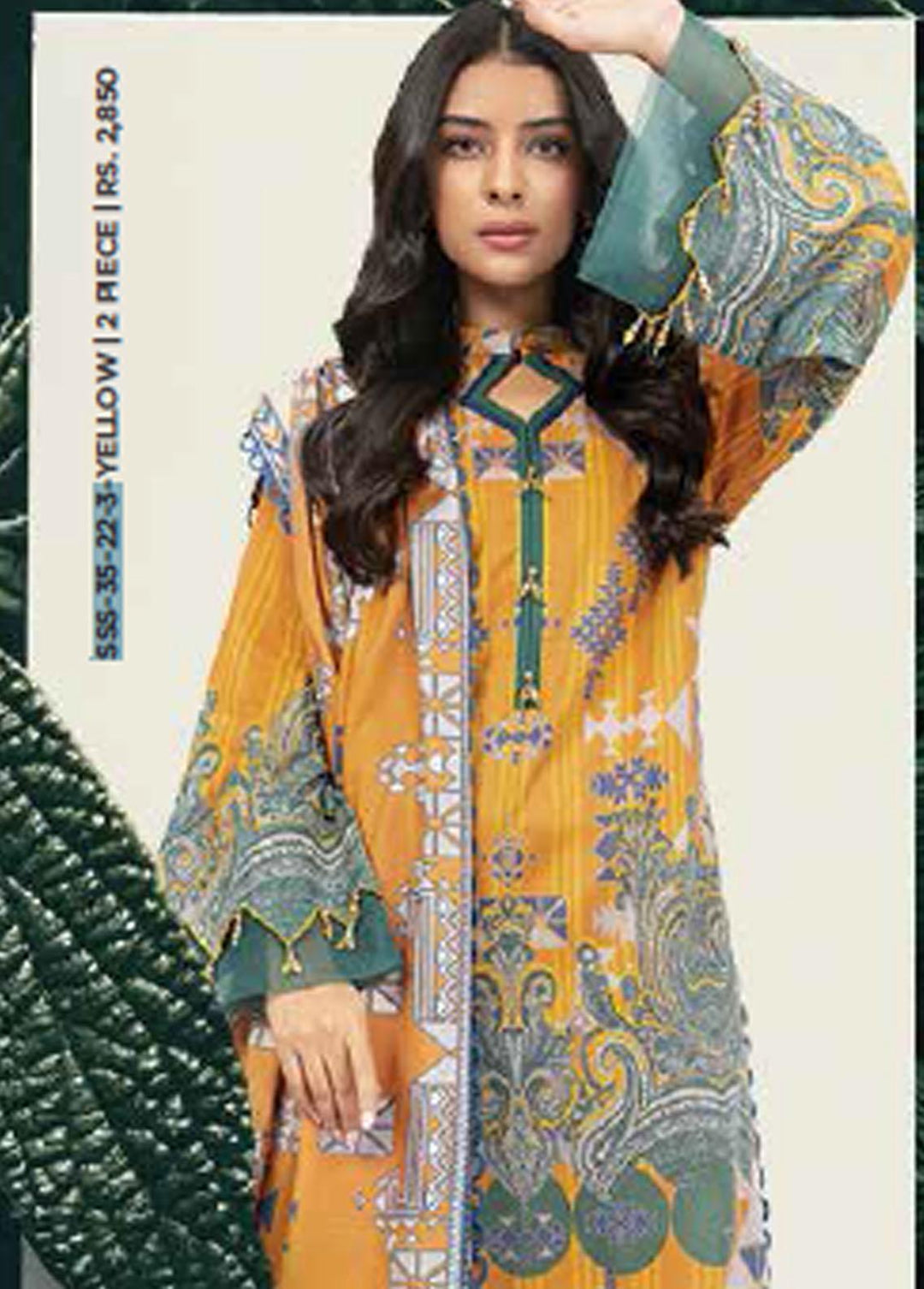 Al Karam Lawn Suits Unstitched 2 Piece AK22-SS3 SS-35-22-3 Yellow - Spring / Summer Collection