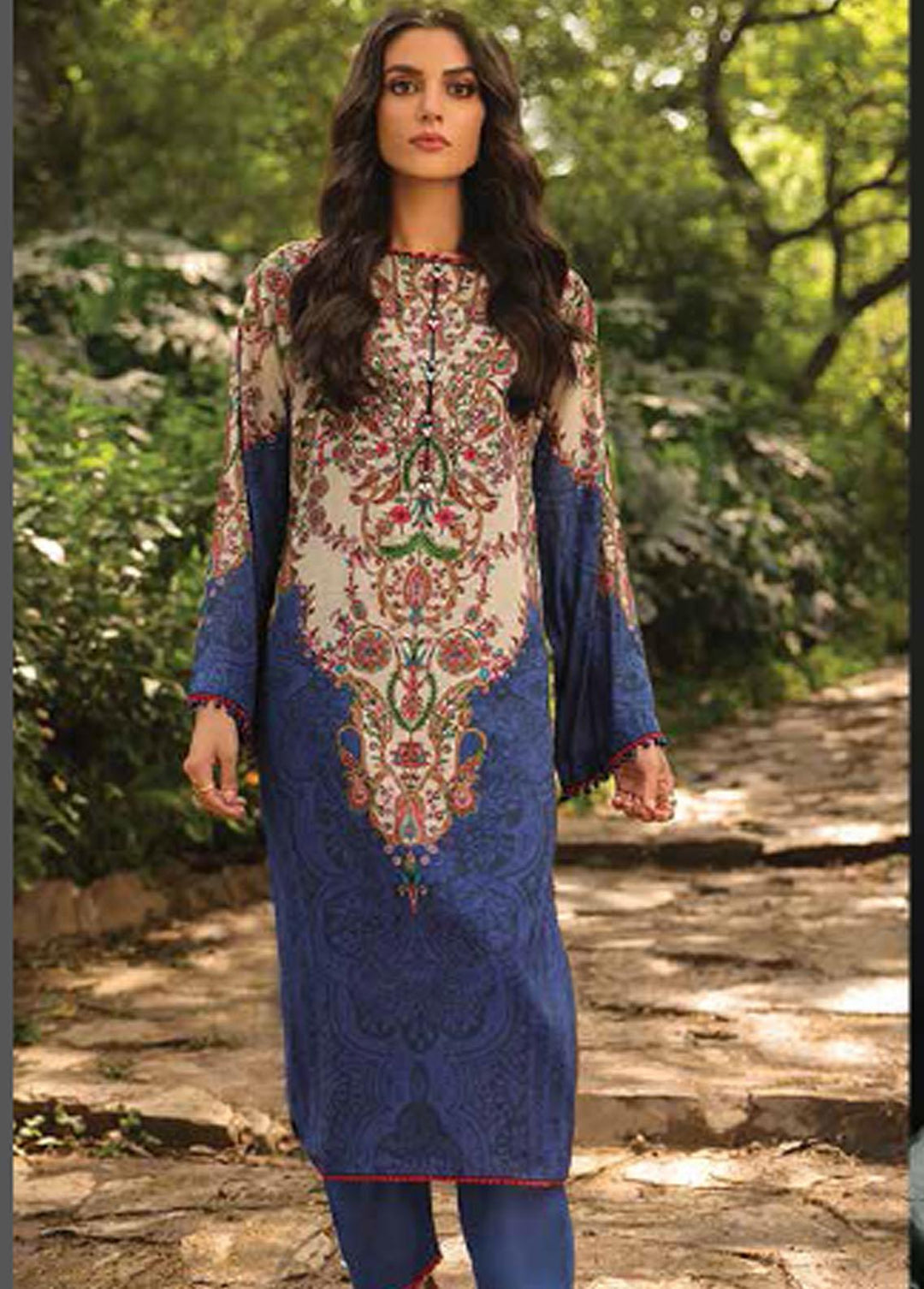 Al Karam Lawn Suits Unstitched 2 Piece AK22-SS3 SS-44-22-3 Blue - Spring / Summer Collection