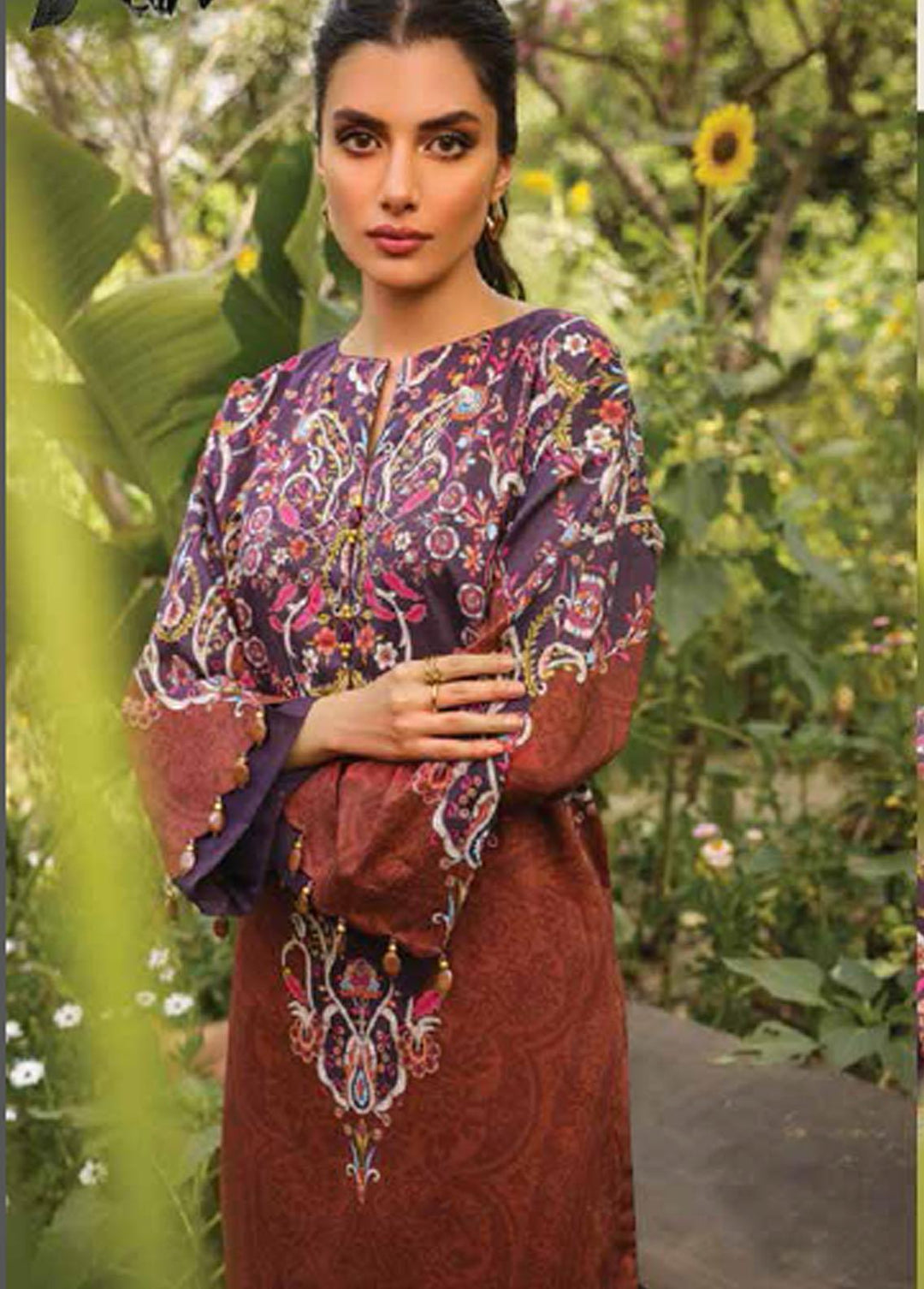 Al Karam Lawn Suits Unstitched 2 Piece AK22-SS3 SS-44-22-3 Rust - Spring / Summer Collection