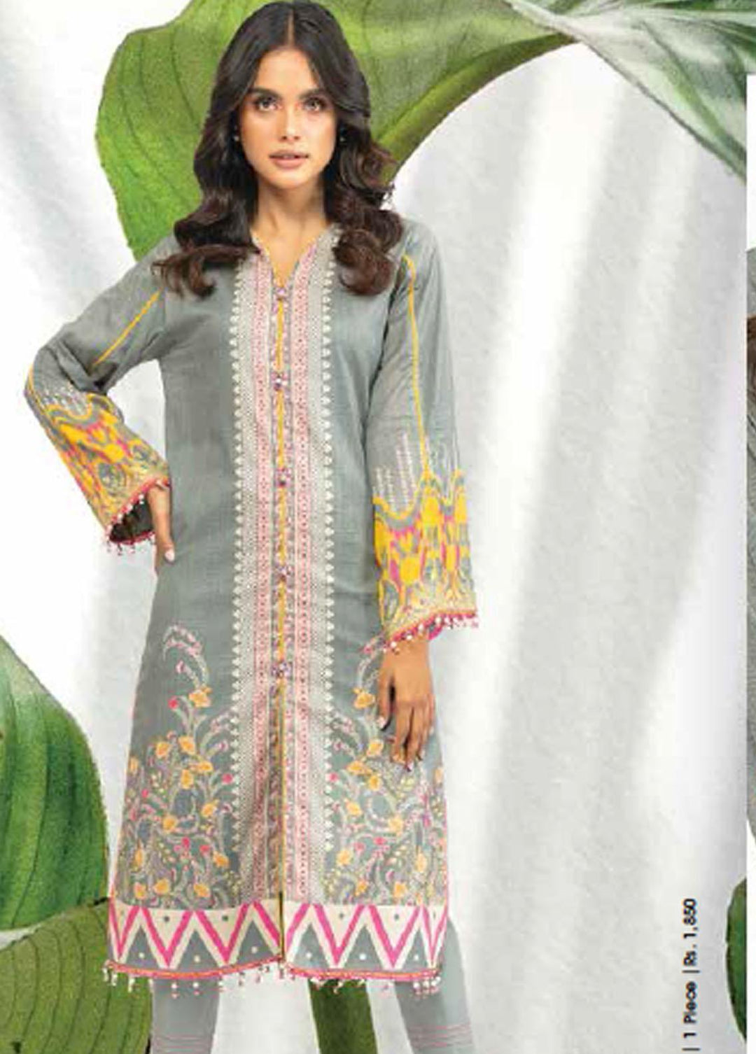 Al Karam Lawn Unstitched Kurti AK22-SS3 SS-49.1-22-3 Grey - Spring / Summer Collection