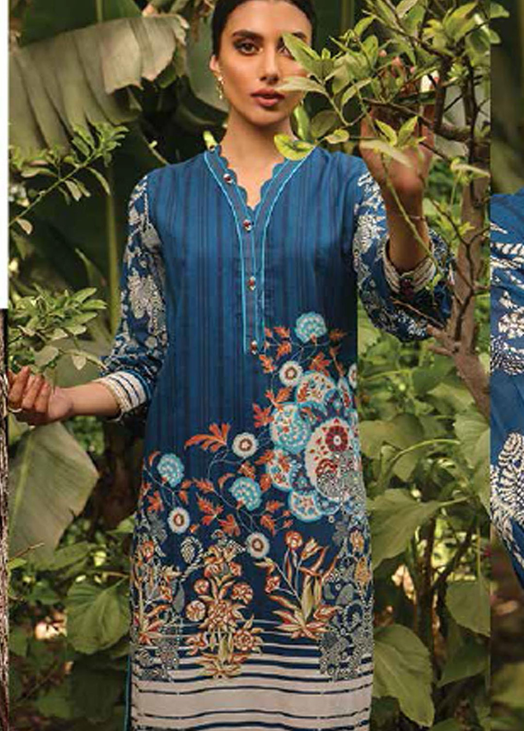 Al Karam Lawn Unstitched Kurti AK22-SS3 SS-50-22-3 Navy Blue - Spring / Summer Collection