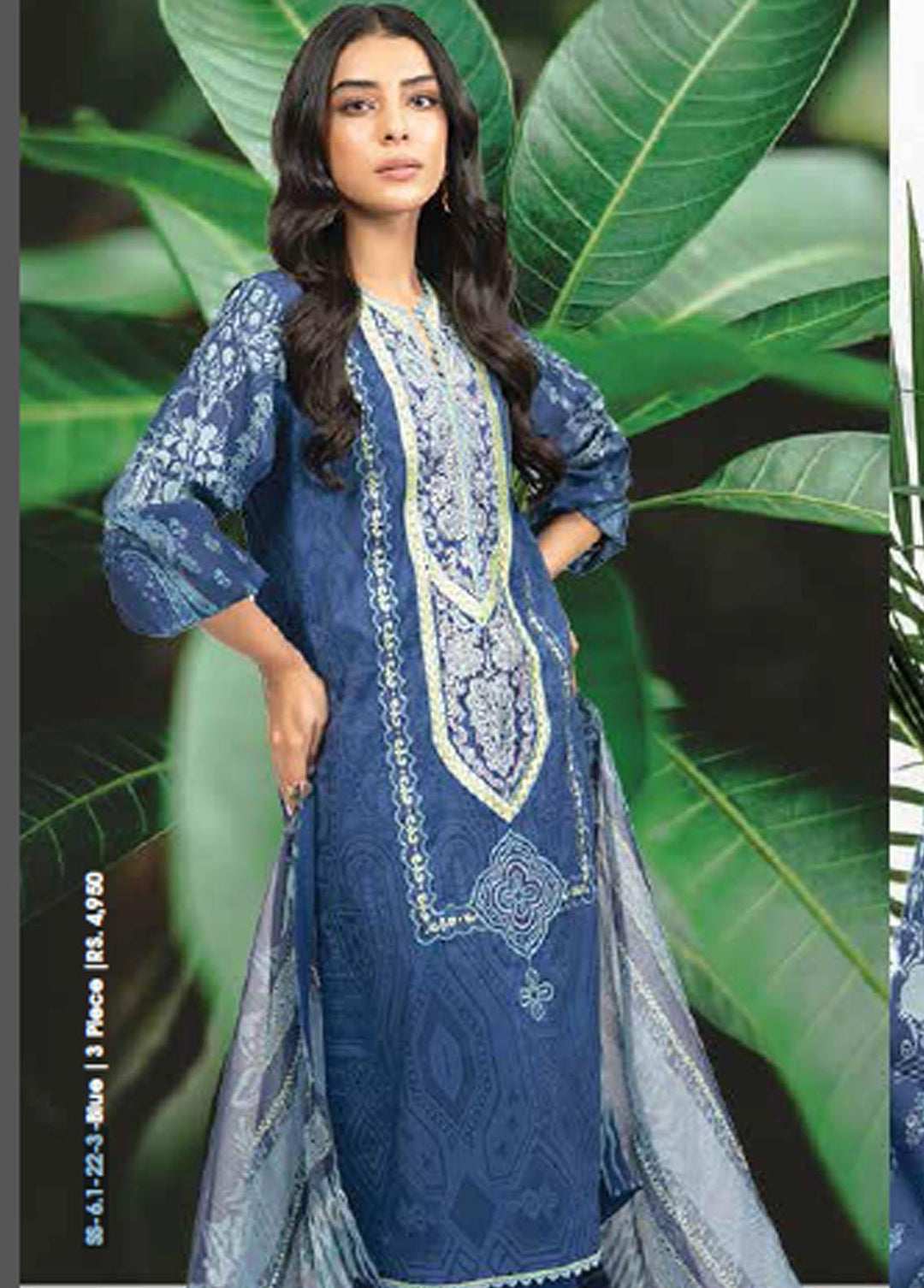 Al Karam  Lawn Suits Unstitched 3 Piece AK22-SS3 SS-6.1-22-3 Blue - Spring / Summer Collection