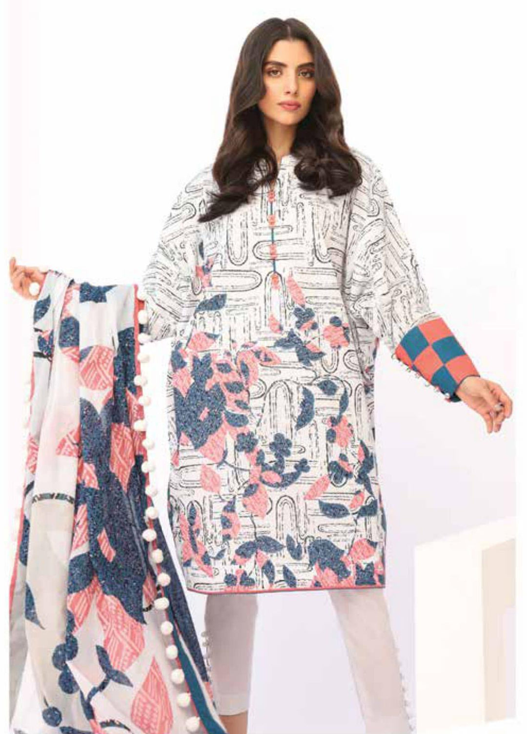 Al Karam Printed Lawn Suits Unstitched 3 Piece AK21S-2 SS-09-21-2-White - Summer Collection