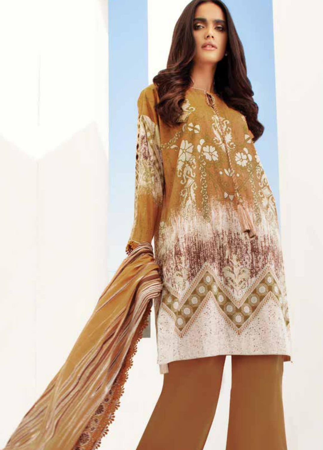 Al Karam Printed Lawn Suits Unstitched 3 Piece AK21S-2 SS-11-21-2-Mustard - Summer Collection