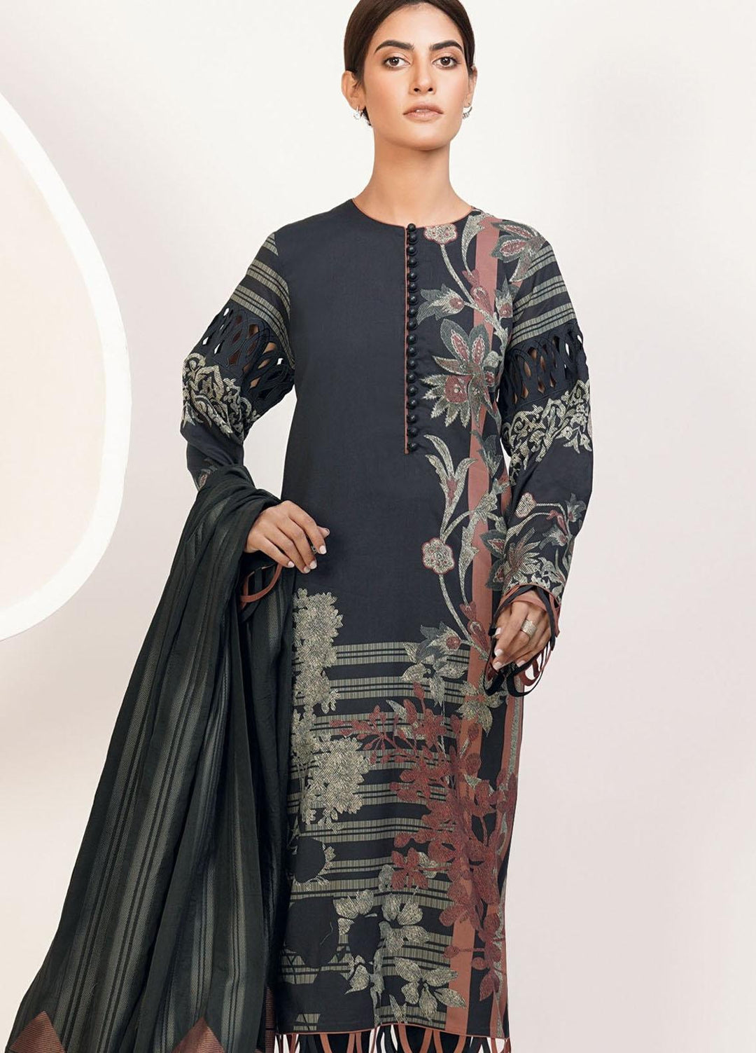 Al Karam Printed Lawn Suits Unstitched 3 Piece AK21S-2 SS-14-21-2 Black - Summer Collection
