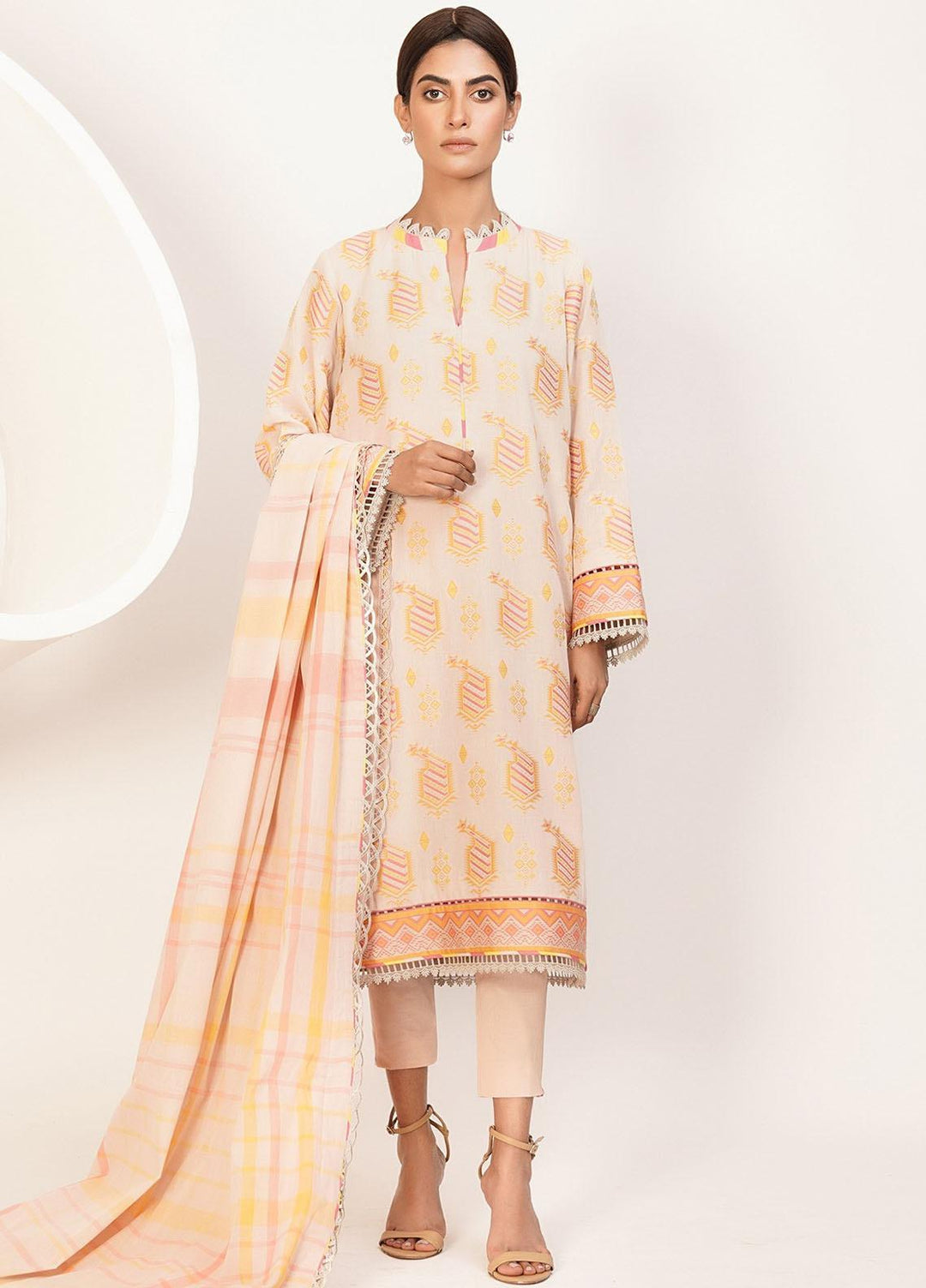 Al Karam Printed Lawn Suits Unstitched 3 Piece AK21S-2 SS-20-21-2 Cream - Summer Collection