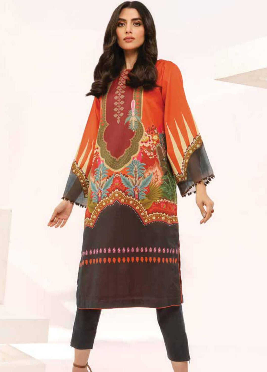 Al Karam Printed Lawn Unstitched Kurties AK21S-2 SS-24-21-2-Peach - Summer Collection