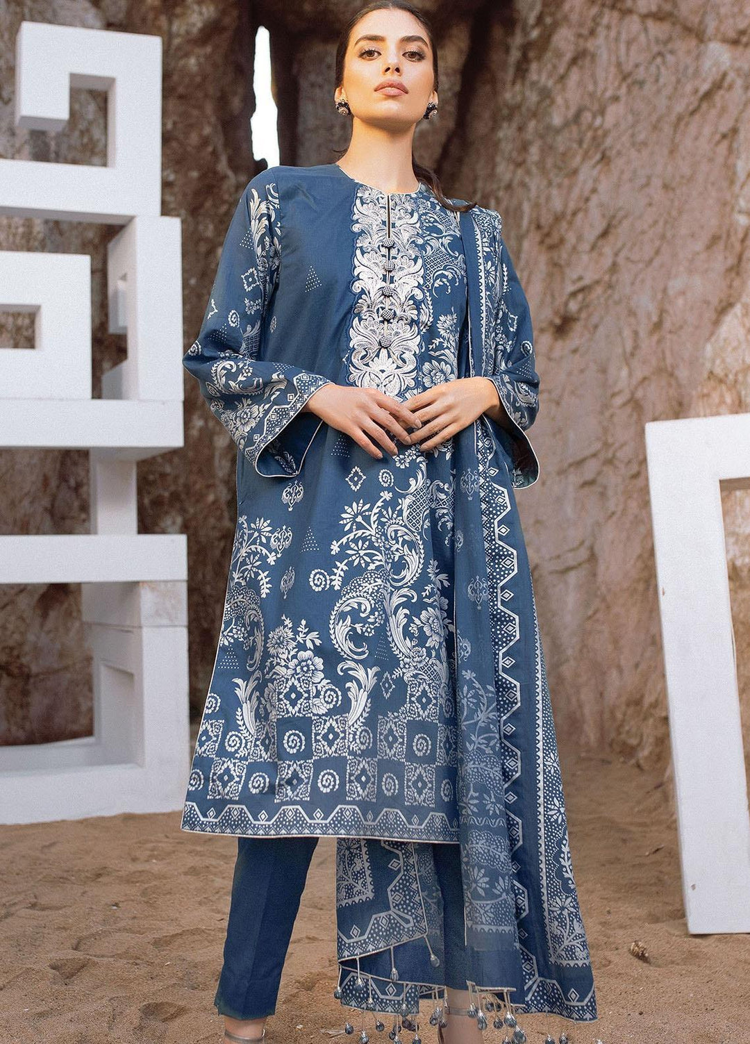 Al Karam Printed Lawn Suits Unstitched 2 Piece SS-21.1-21-2-Blue - Spring/Summer Collection