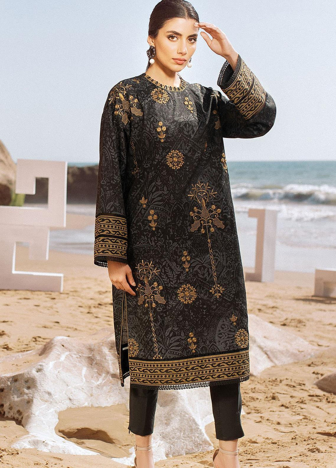 Al Karam Embroidered Lawn Unstitched Kurties SS-25.1-21-2-Black - Spring/Summer Collection