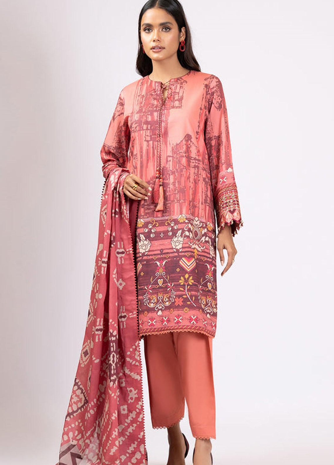 Al Karam Embroidered Lawn Suits Unstitched 2 Piece AK22S SS-38-22-Red - Summer Collection
