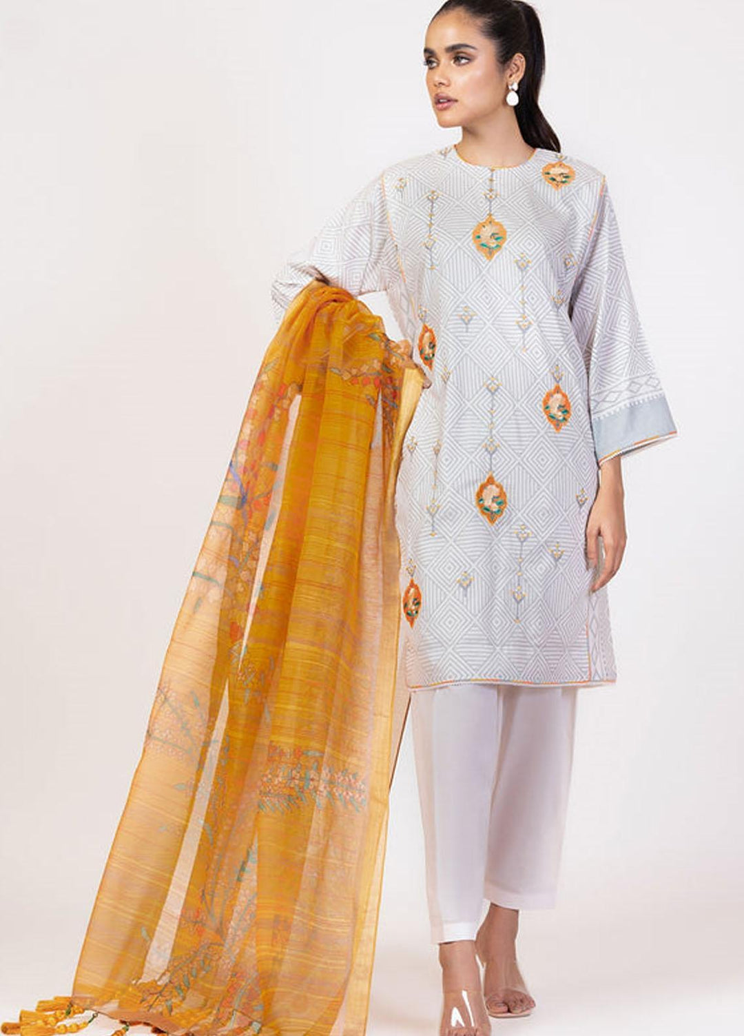 Al Karam Embroidered Lawn Suits Unstitched 3 Piece AK22S SS-02-22 Yellow - Summer Collection