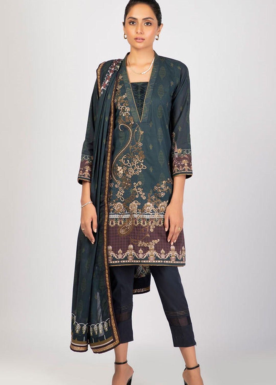 Al Karam Embroidered Lawn Suits Unstitched 3 Piece AK22S SS-3.1-22 Black - Summer Collection