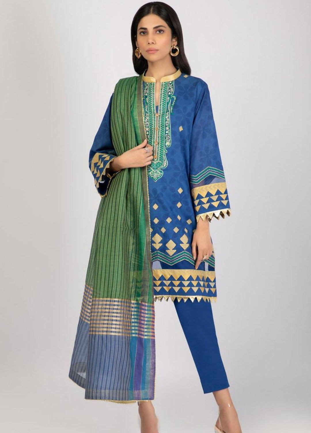 Al Karam Embroidered Lawn Suits Unstitched 3 Piece AK22S SS-22.1-22 Blue - Summer Collection
