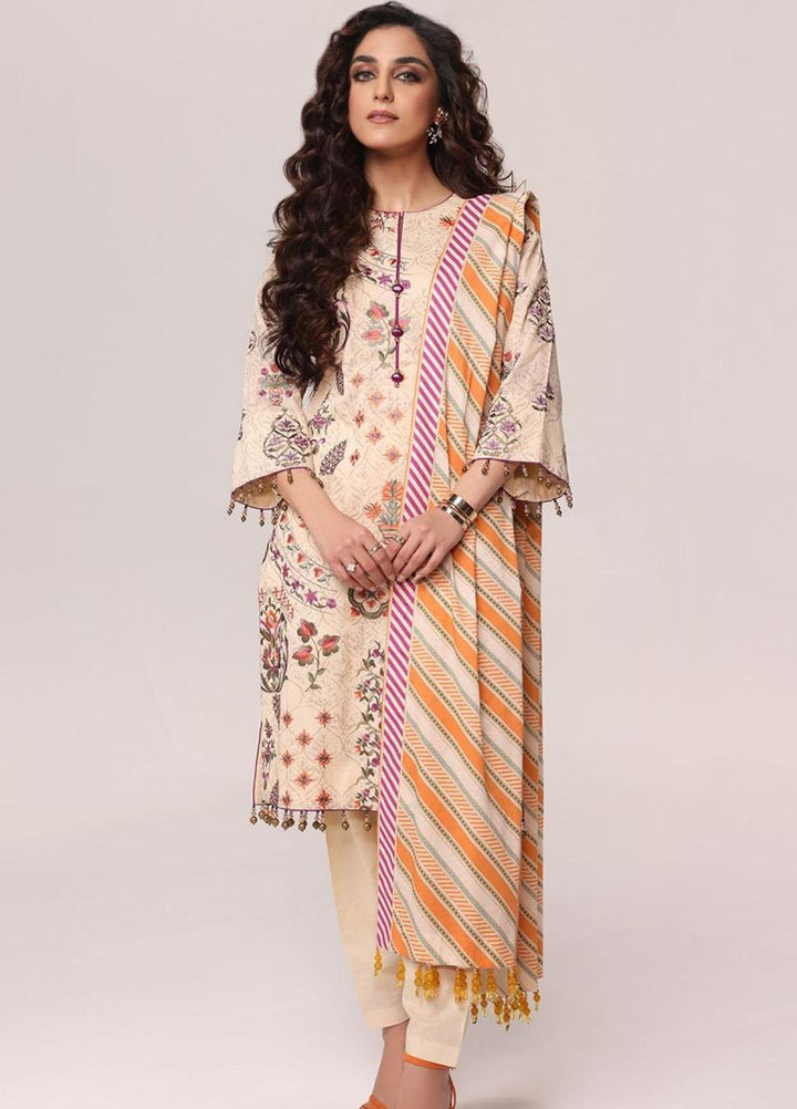 Al Karam Embroidered Lawn Suits Unstitched 3 Piece AK22S SS-32.1-22 Cream - Summer Collection