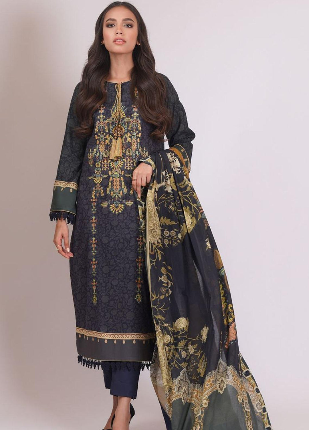 Al Karam Embroidered Lawn Suits Unstitched 3 Piece AK22S SS-33.1-22 Black - Summer Collection
