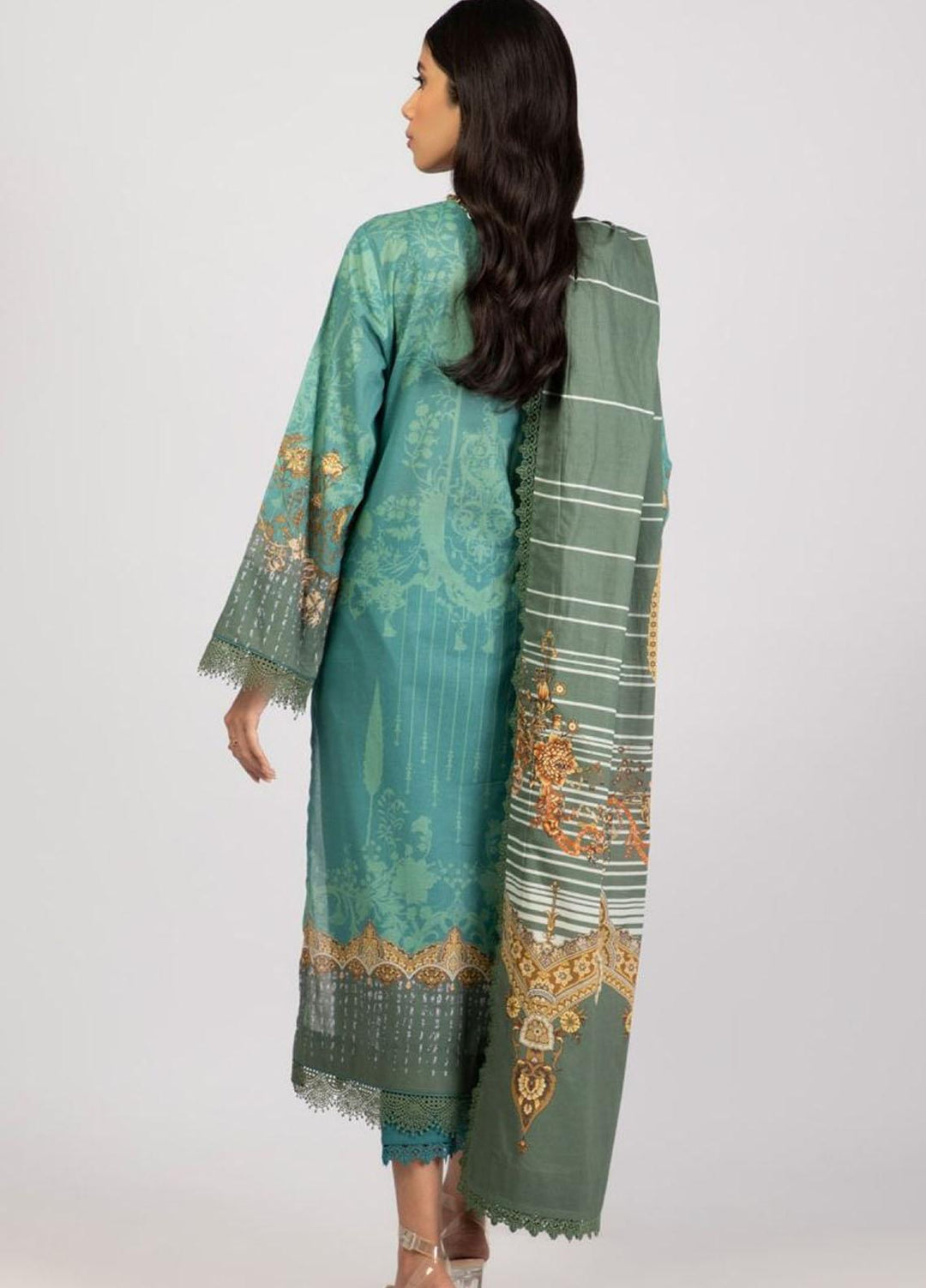 Al Karam Embroidered Lawn Suits Unstitched 3 Piece AK22S SS-34.1-22 Teal - Summer Collection
