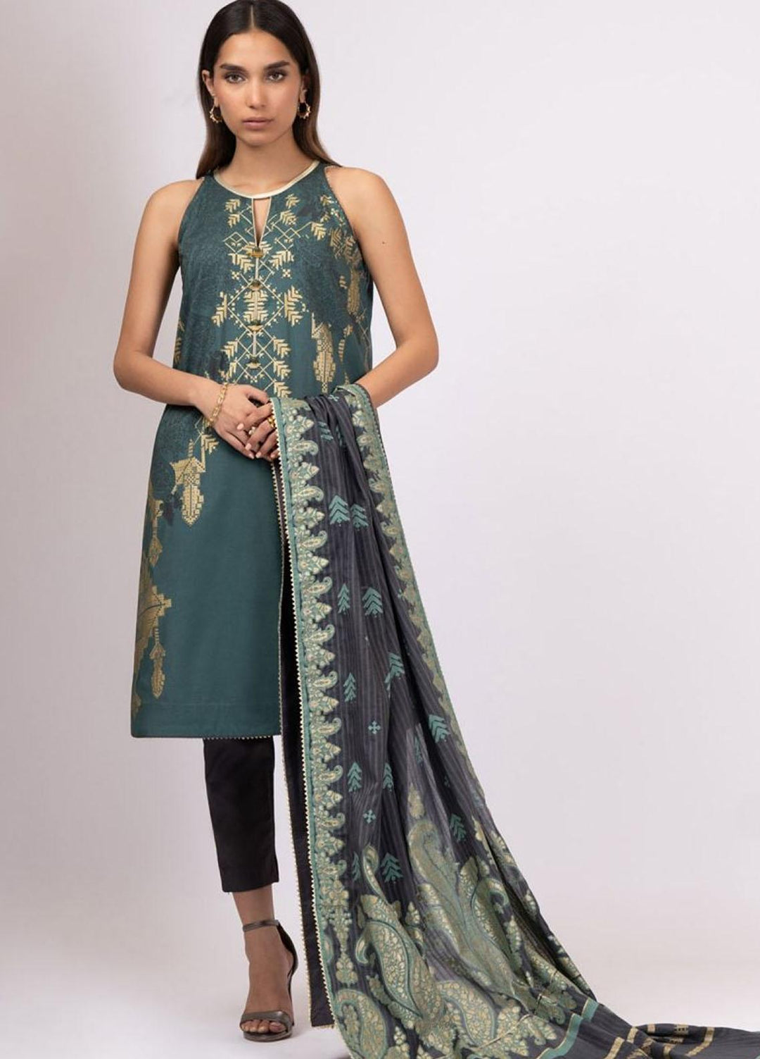 Al Karam Printed Lawn Suits Unstitched 3 Piece AK22S SS-36-22 Sea Green - Summer Collection