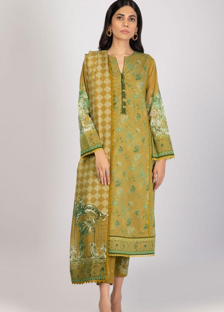 Al Karam Embroidered Lawn Suits Unstitched 3 Piece AK22S SS-4.1-22 Mustard - Summer Collection
