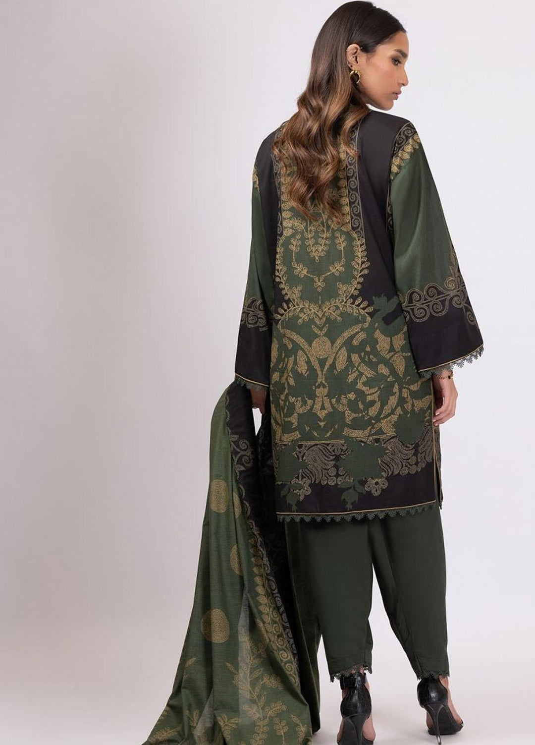 Al Karam Printed Lawn Suits Unstitched 2 Piece AK22S SS-42-22 Dark Green - Summer Collection