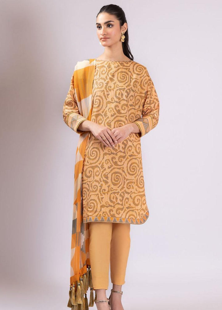 Al Karam Printed Lawn Suits Unstitched 2 Piece AK22S SS-43-22 Orange - Summer Collection