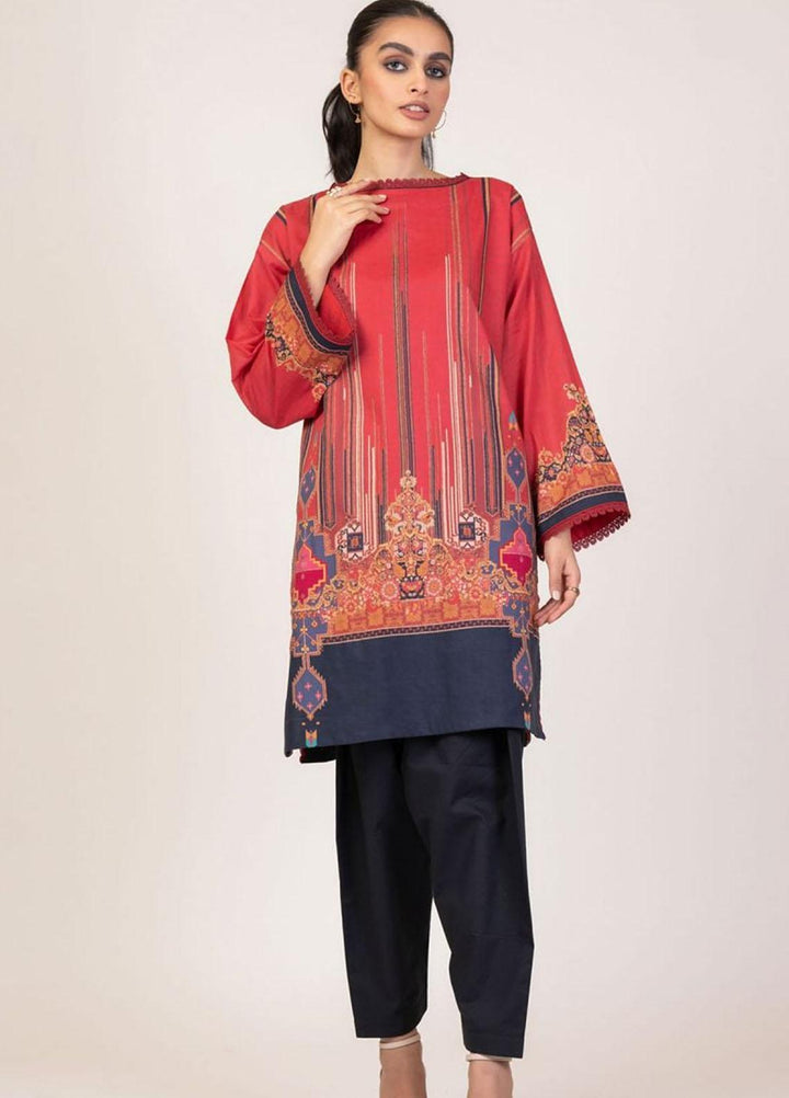 Al Karam Printed Lawn Suits Unstitched 2 Piece AK22S SS-43.1-22 Red - Summer Collection