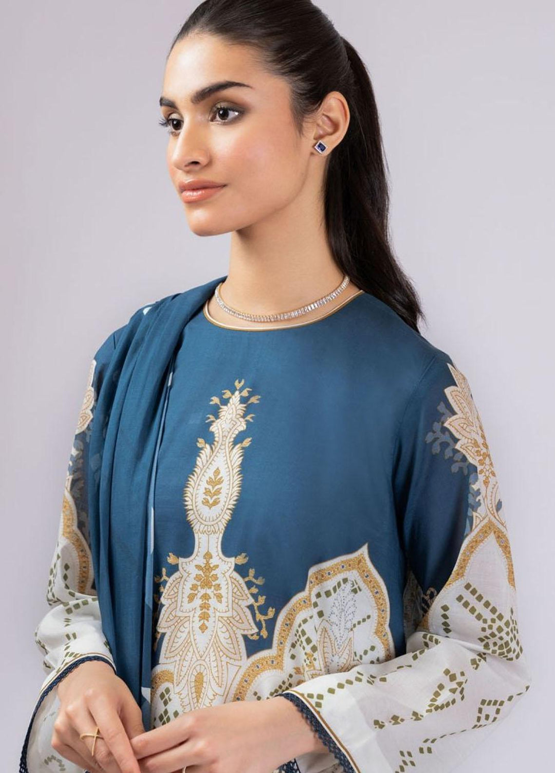 Al Karam Printed Lawn Suits Unstitched 2 Piece AK22S SS-44-22 Blue - Summer Collection