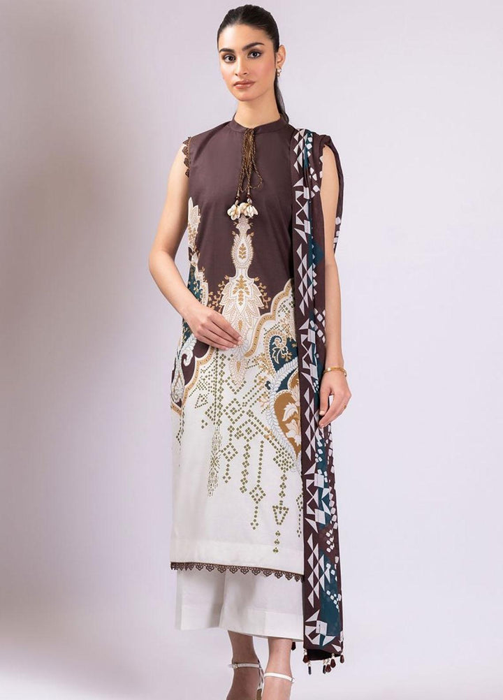 Al Karam Printed Lawn Suits Unstitched 2 Piece AK22S SS-44-22 Brown - Summer Collection