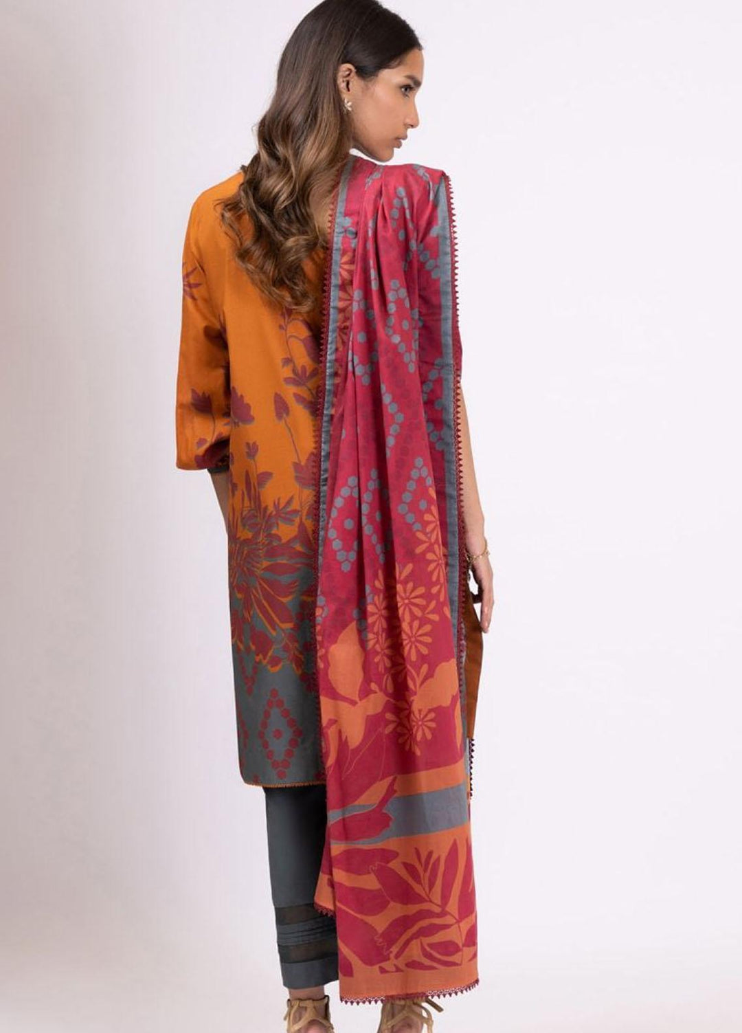 Al Karam Printed Lawn Suits Unstitched 2 Piece AK22S SS-46-22 Rust - Summer Collection