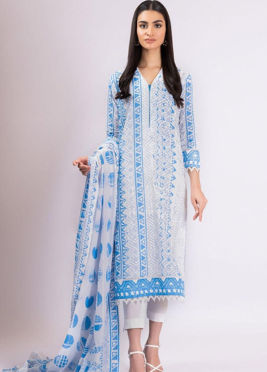 Al Karam Printed Lawn Suits Unstitched 2 Piece AK22S SS-52.1-22 White - Summer Collection