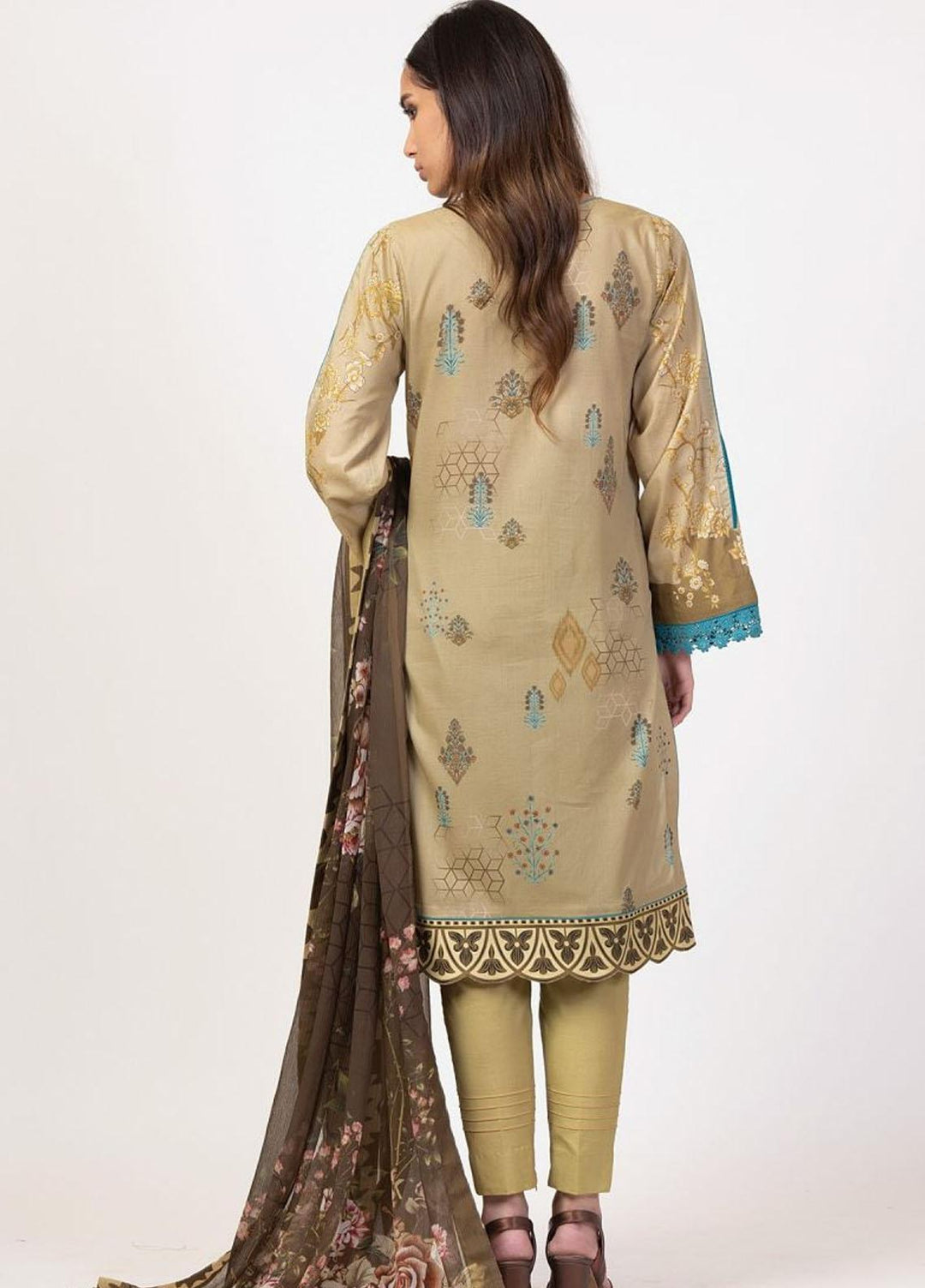 Al Karam Embroidered Lawn Suits Unstitched 3 Piece AK22S SS-7.1-22 Beige - Summer Collection