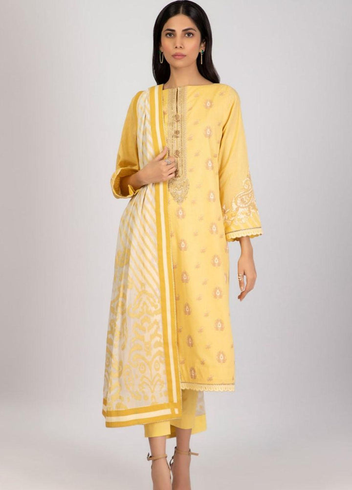 Al Karam Embroidered Lawn Suits Unstitched 3 Piece AK22S SS-8.1-22 Yellow - Summer Collection