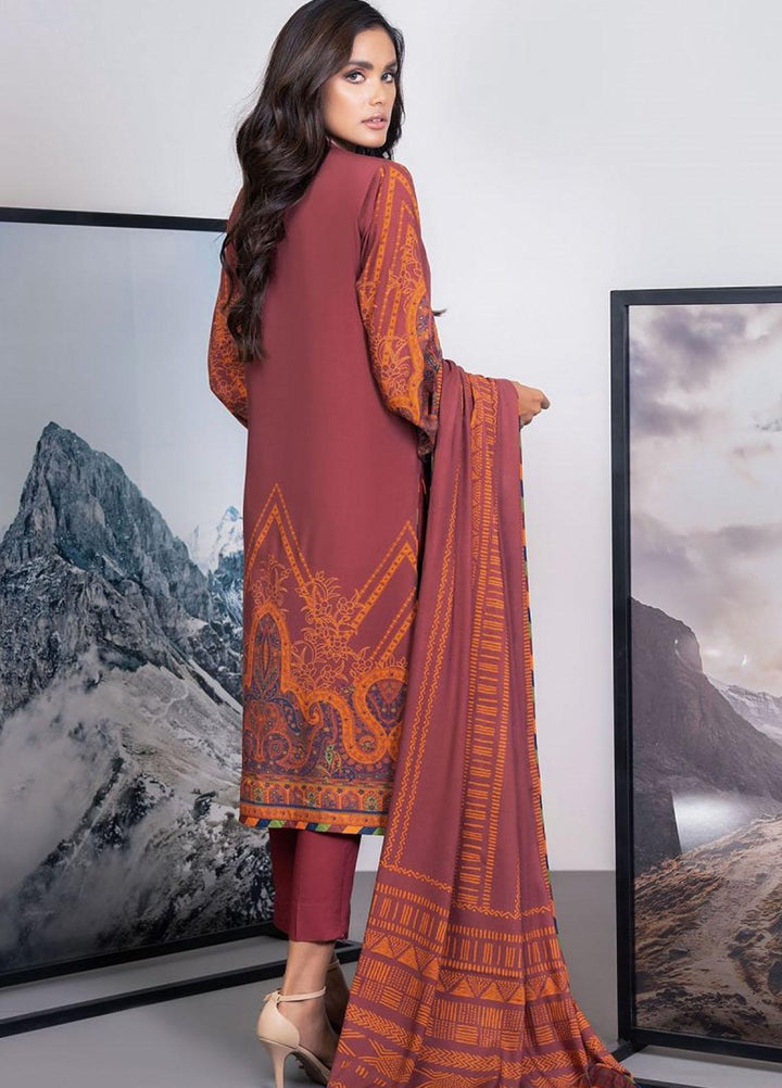 Al Karam Printed Viscose Suits Unstitched 3 Piece AK21W FW-14-21-Maroon - Winter Collection
