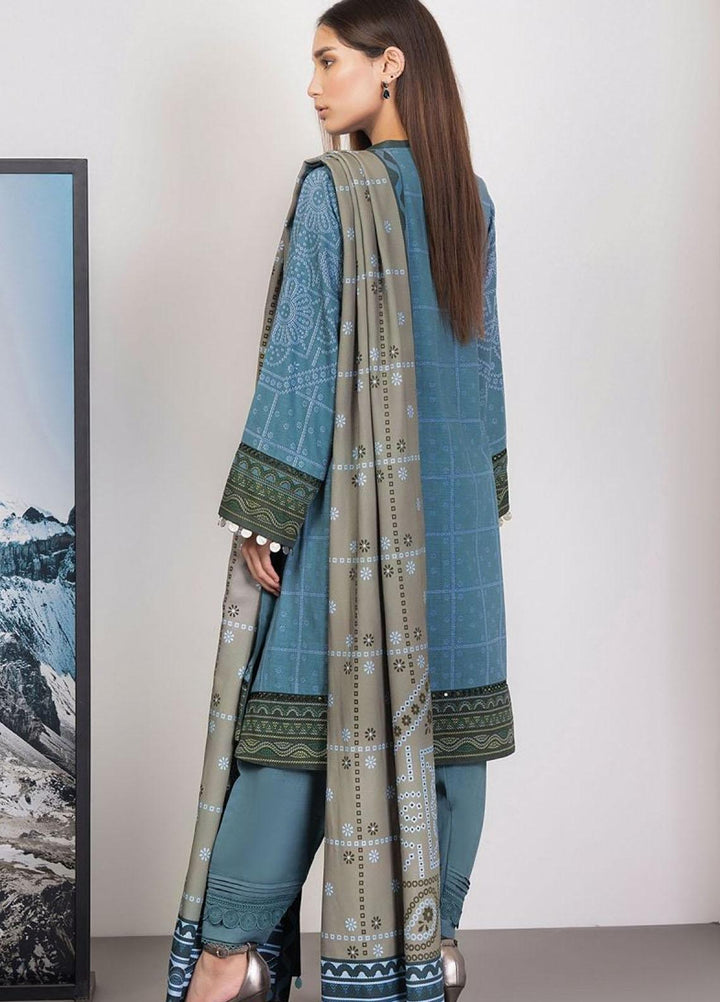Al Karam Printed Khaddar Suits Unstitched 3 Piece AK21W FW-27.1-21-Blue - Winter Collection