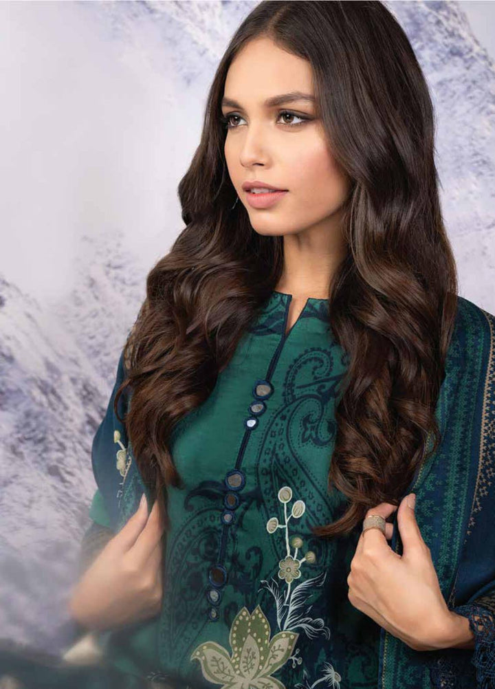 Al Karam Printed Twill Viscose Suits Unstitched 3 Piece AK21W FW-09-21 Green - Winter Collection