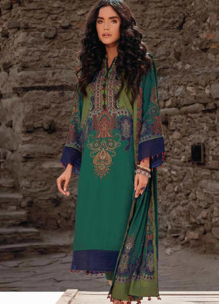 Al Karam Printed Twill Viscose Suits Unstitched 3 Piece AK21W FW-10.1-21 Green - Winter Collection