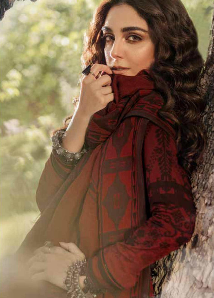 Al Karam Printed Viscose Suits Unstitched 3 Piece AK21W FW-12-21 Red - Winter Collection