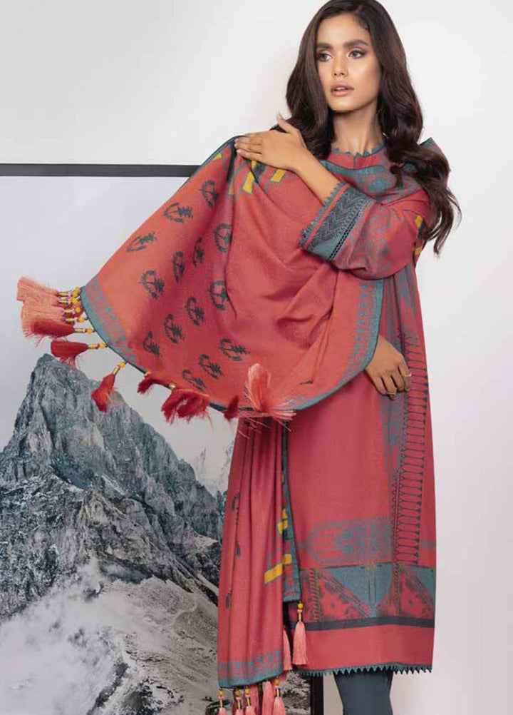 Al Karam Printed Karandi Suits Unstitched 3 Piece AK21W FW-13-21 Orange - Winter Collection